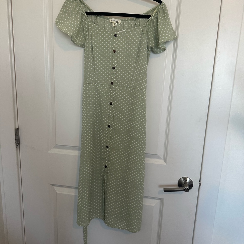 Monteau Green Polka Dot Midi Dress